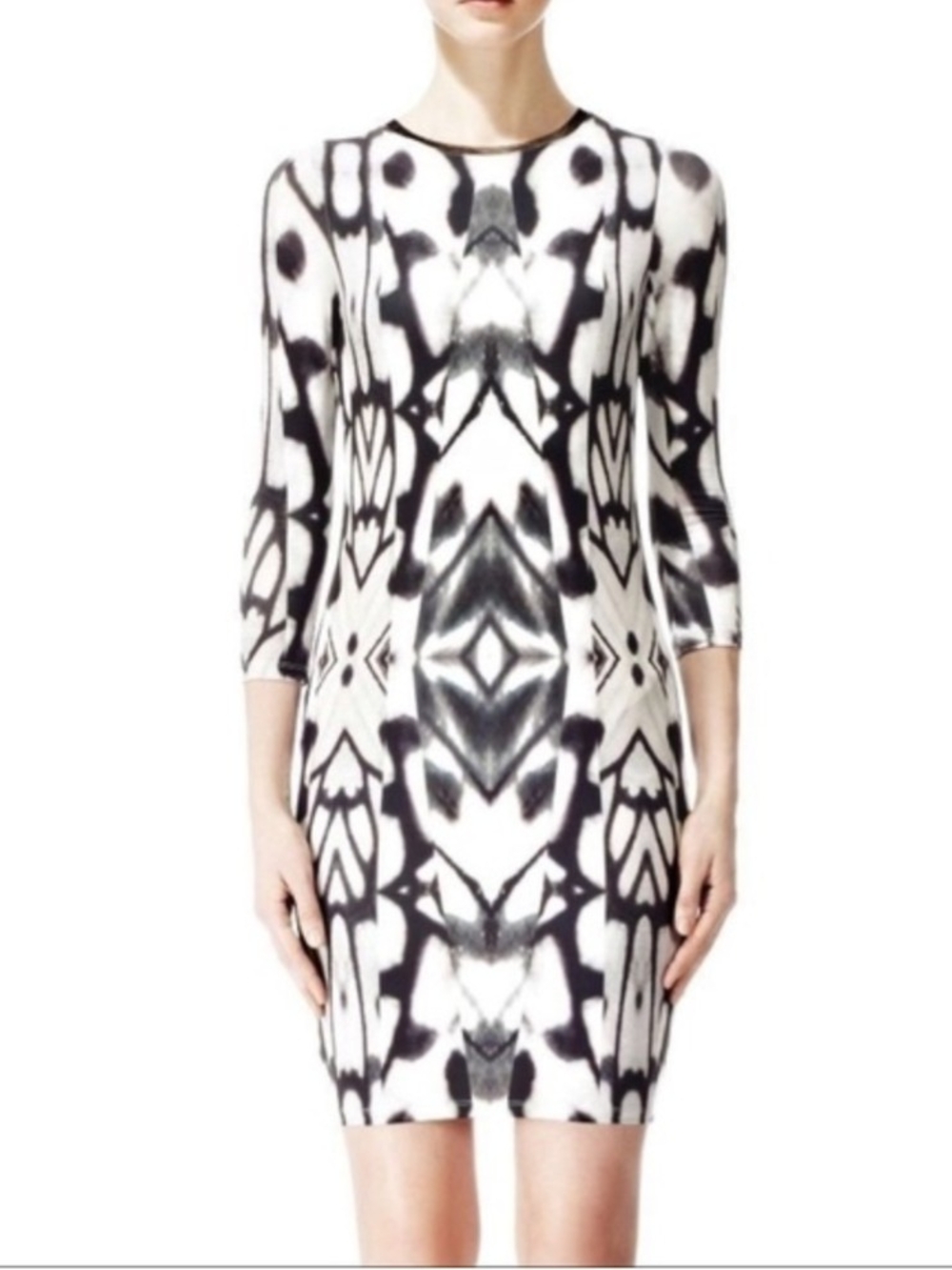 Reiss Black and White Symmetry Print Long Sleeve Dress